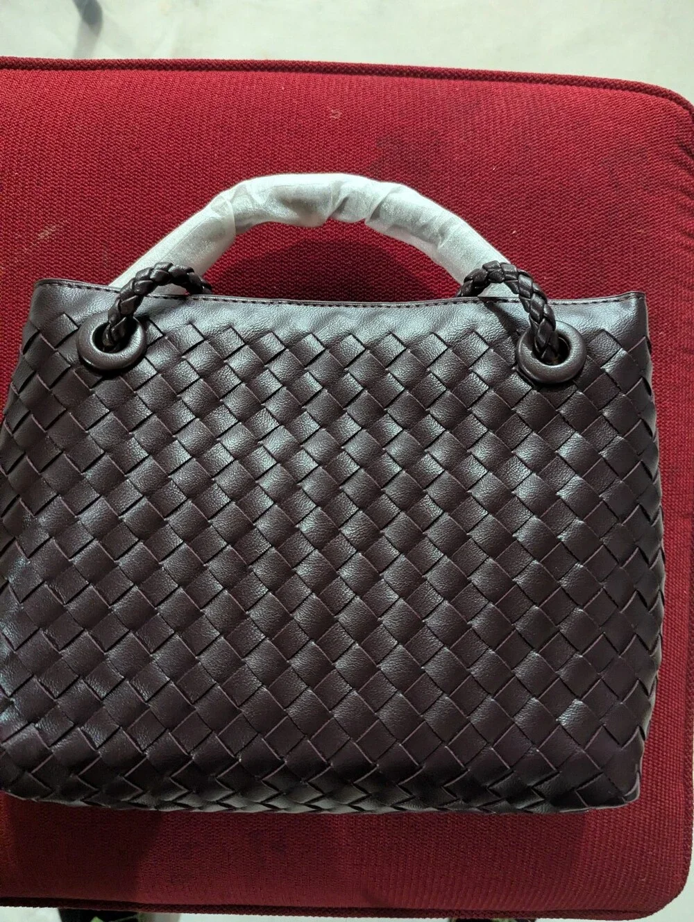SOERA Woven Faux Leather Espresso/Wine Satchel